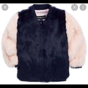 Beautiful Adrienne Landau rabbit fur kids varsity jacket